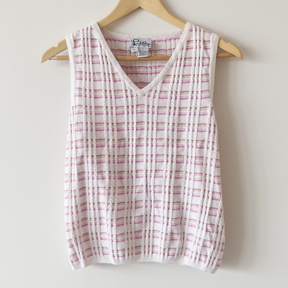 Lilly Pulitzer White/Pink/Green Sweater Vest L